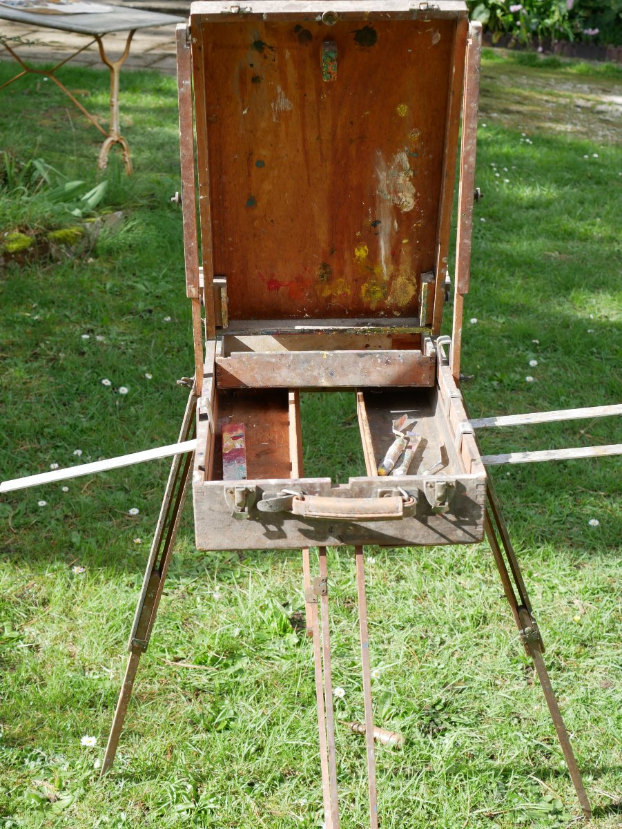 Chevalet de peintre ancien XXe avec accessoires et peintures DIV24CHV002-photo-3