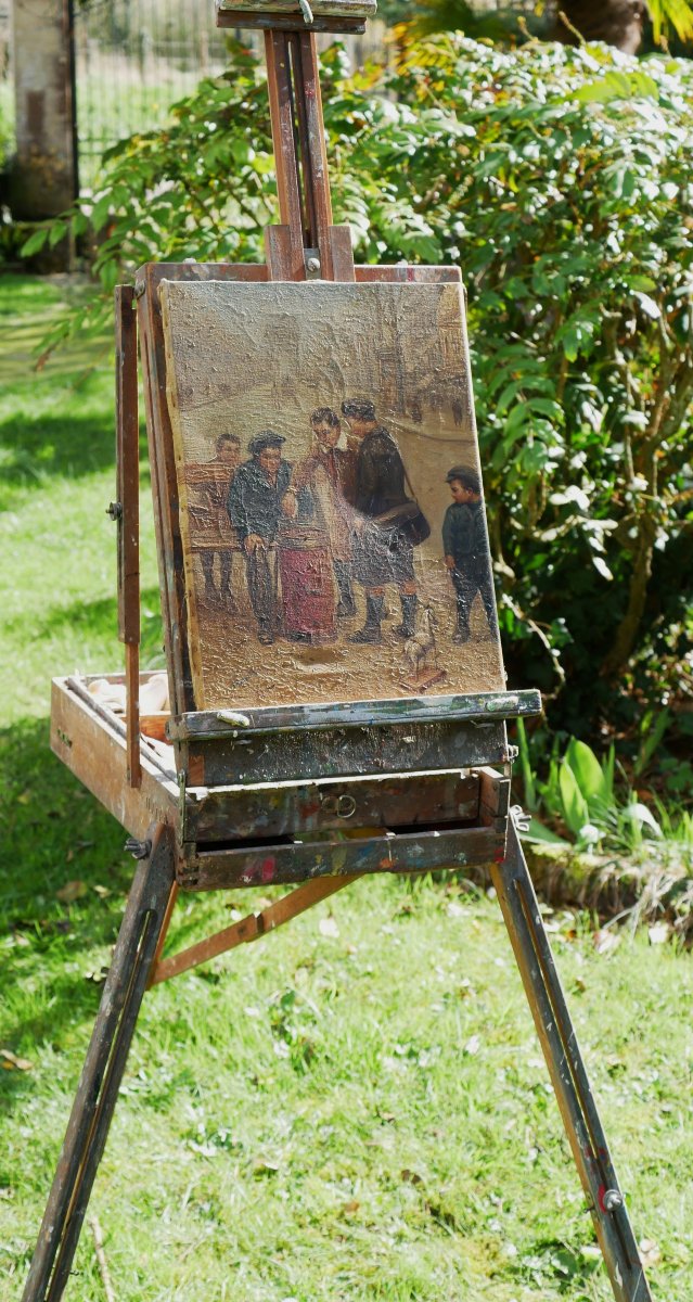 Chevalet de peintre ancien XXe avec accessoires et peintures DIV24CHV002-photo-3