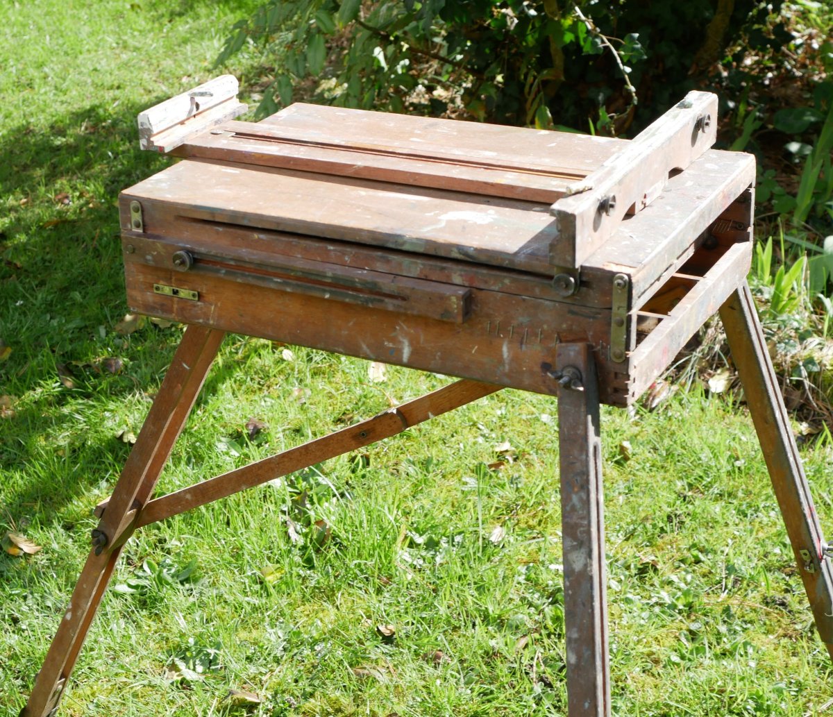 Chevalet de peintre ancien XXe avec accessoires et peintures DIV24CHV002-photo-4