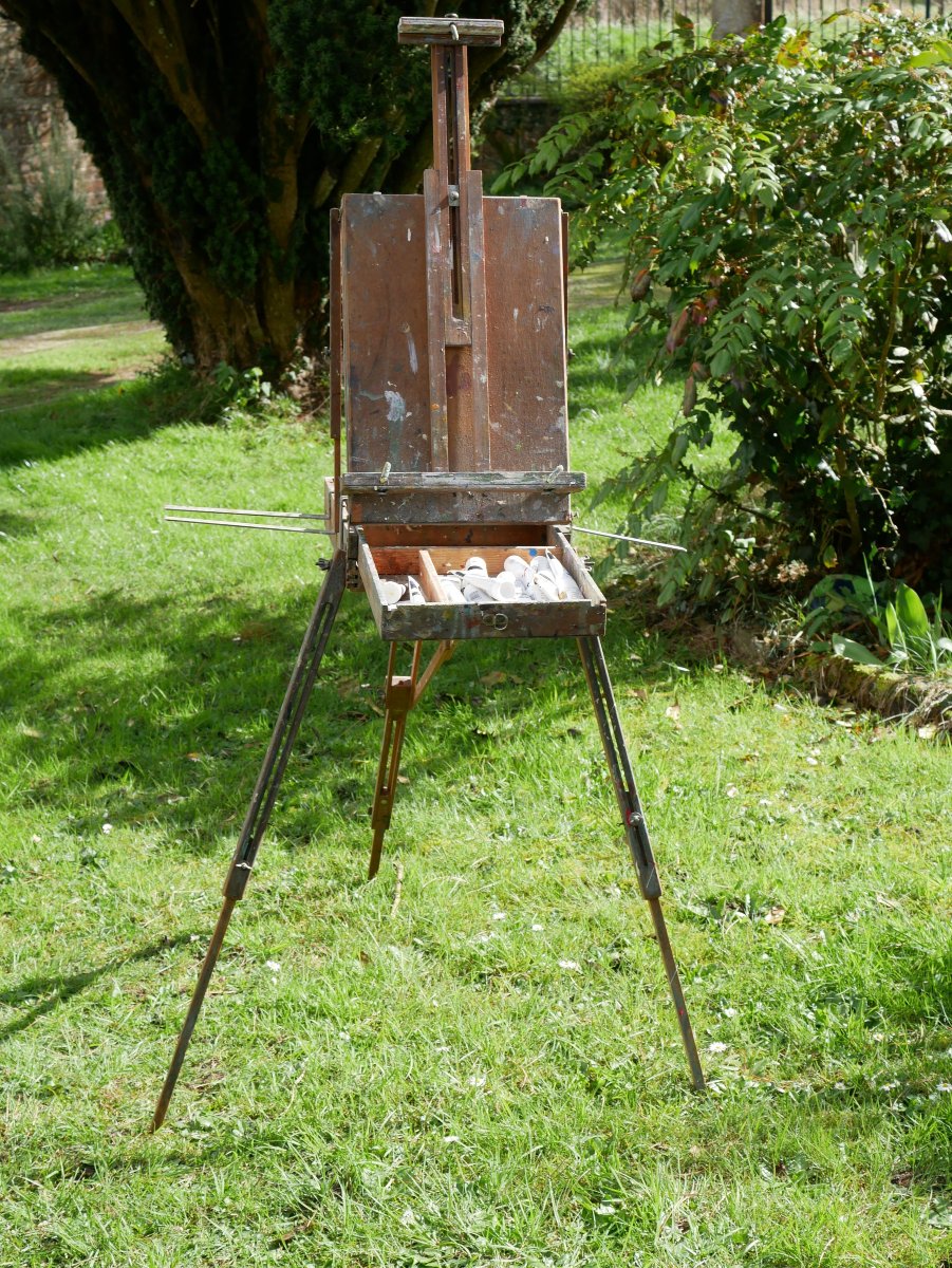 Chevalet de peintre ancien XXe avec accessoires et peintures DIV24CHV002-photo-7
