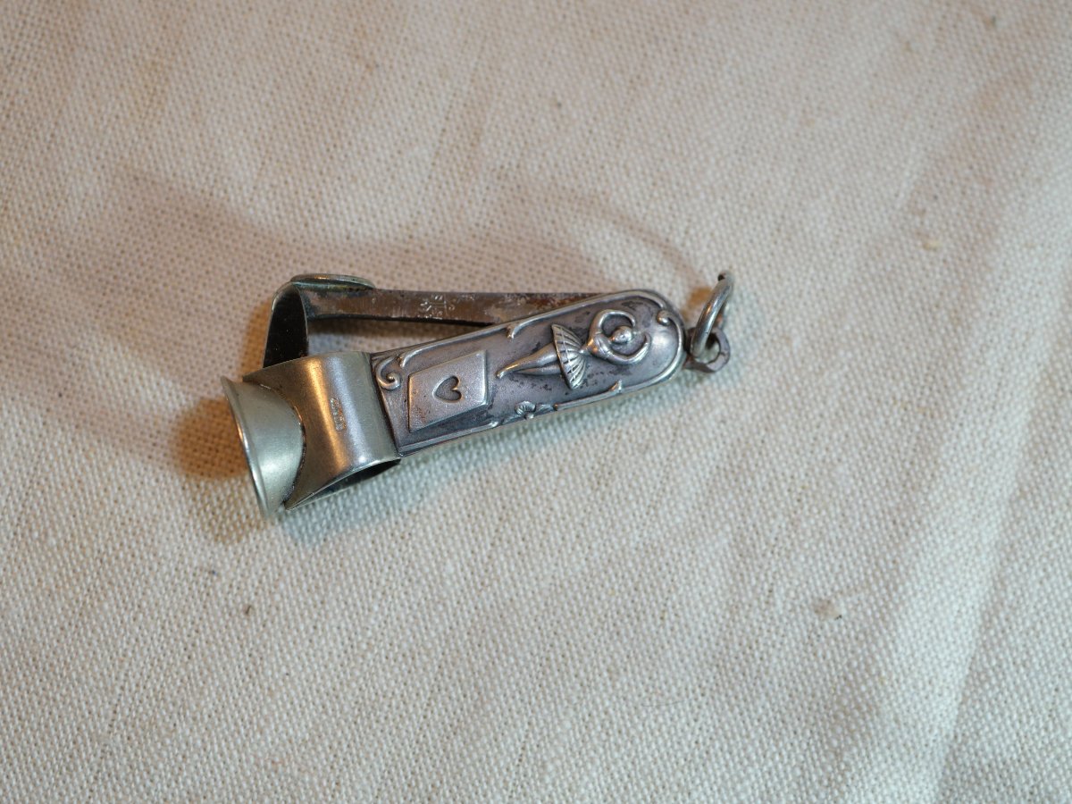 Solid Silver Pyrogen Decorated With The Attributes Of A Flambéer, Cards, Dancer ... Sch24jou001-photo-2