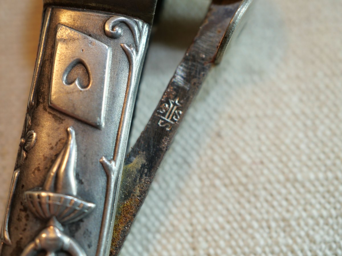 Solid Silver Pyrogen Decorated With The Attributes Of A Flambéer, Cards, Dancer ... Sch24jou001-photo-3