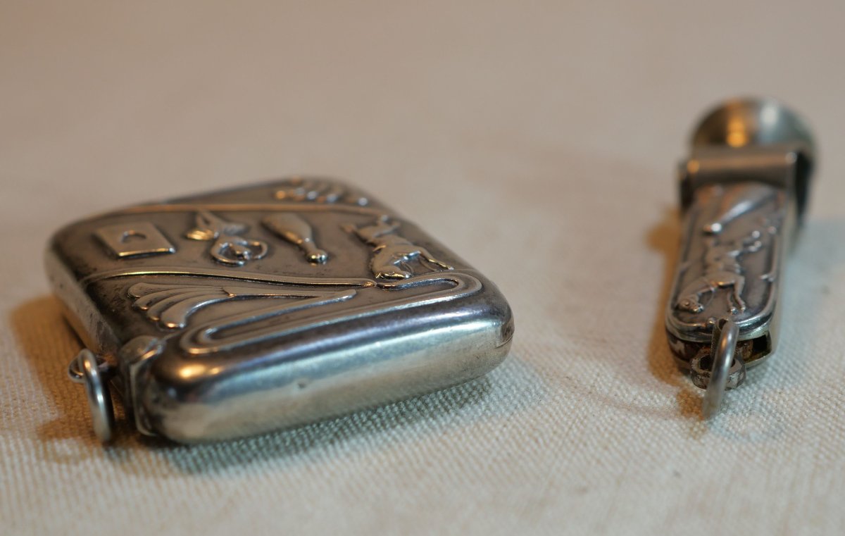 Solid Silver Pyrogen Decorated With The Attributes Of A Flambéer, Cards, Dancer ... Sch24jou001-photo-8
