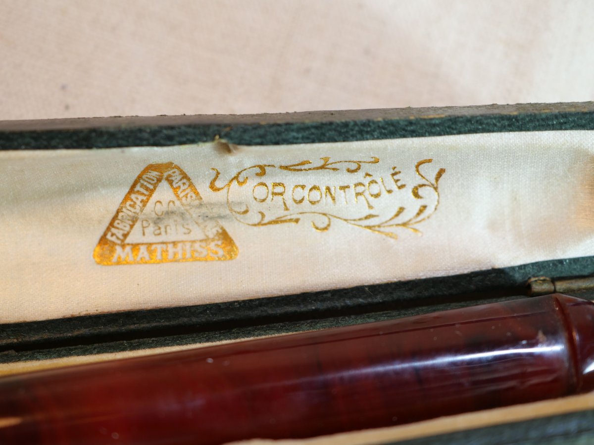 Cigarette Lighter, Amber, 750 Thousandths Gold Tip + 19th Century Case Ssl24fum002-photo-2