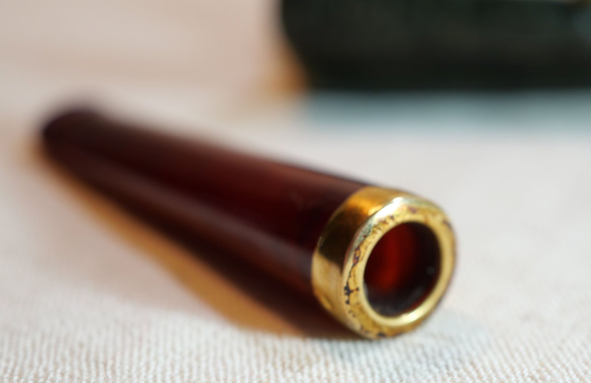 Cigarette Lighter, Amber, 750 Thousandths Gold Tip + 19th Century Case Ssl24fum002-photo-6
