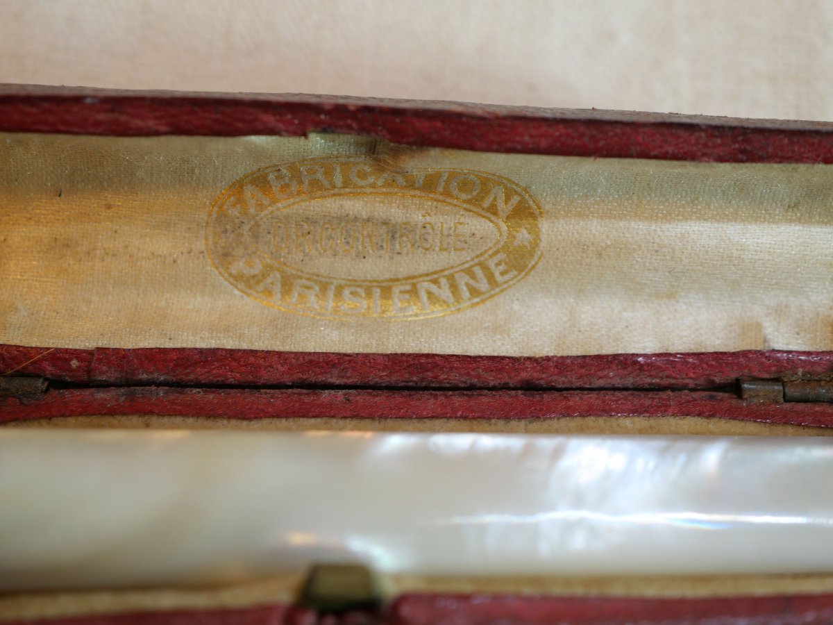 Cigarette Lighter Nacre 750 Thousandths Gold Tip + 19th Century Case Ssl24fum001-photo-2