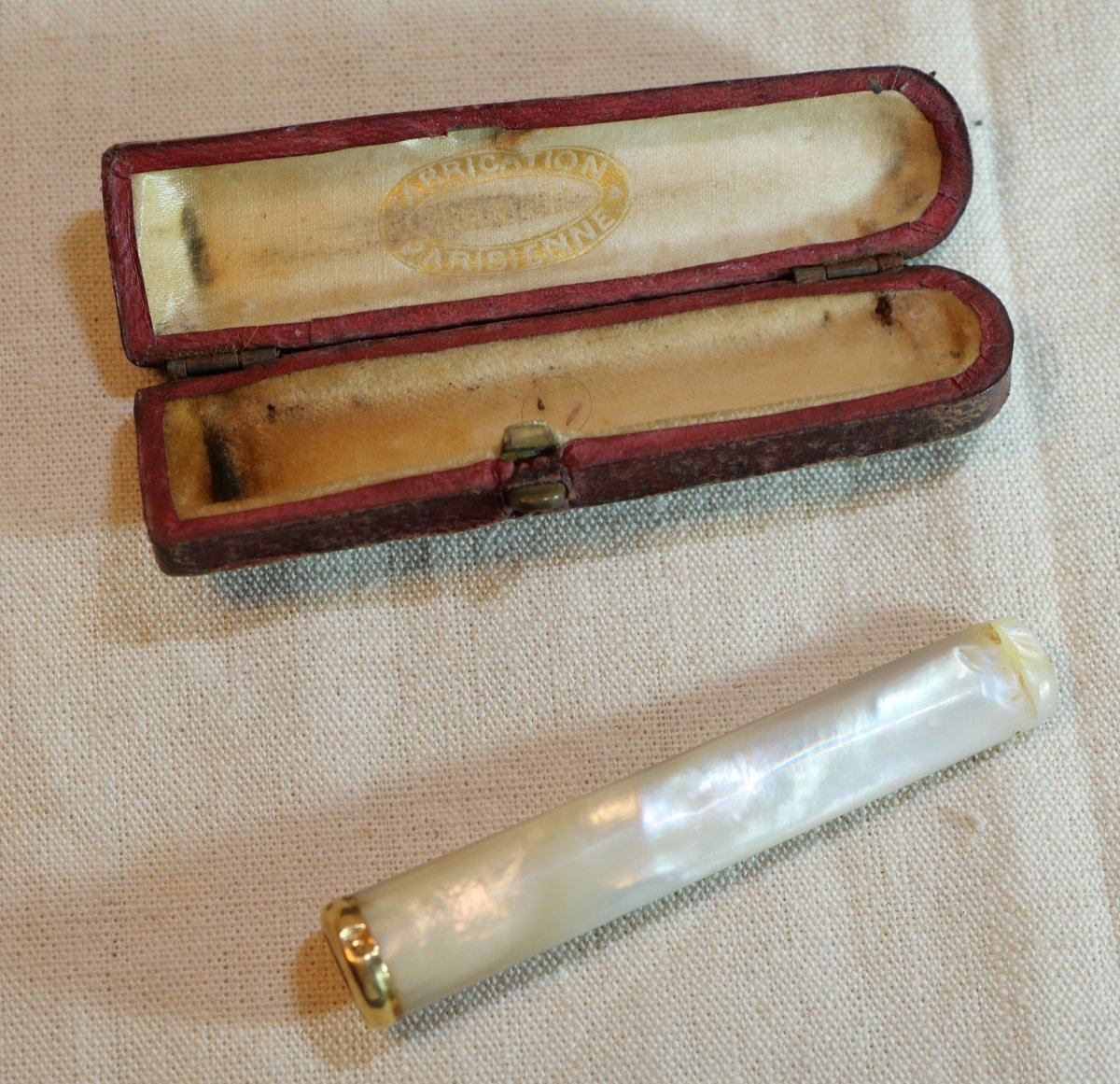 Cigarette Lighter Nacre 750 Thousandths Gold Tip + 19th Century Case Ssl24fum001-photo-3