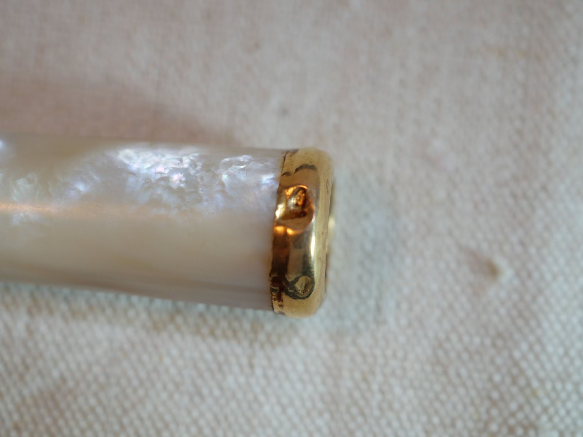 Cigarette Lighter Nacre 750 Thousandths Gold Tip + 19th Century Case Ssl24fum001-photo-3