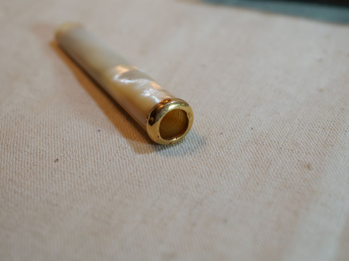 Cigarette Lighter Nacre 750 Thousandths Gold Tip + 19th Century Case Ssl24fum001-photo-5