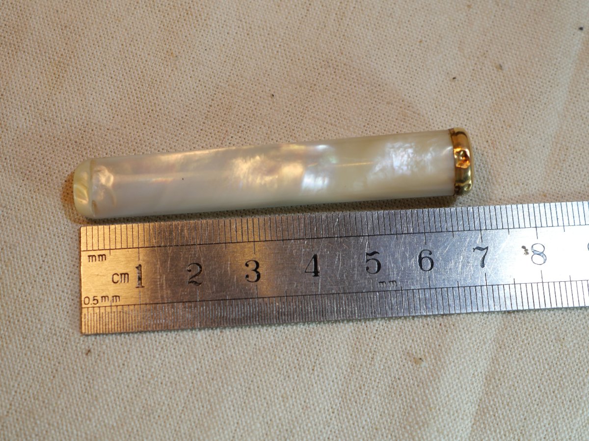 Cigarette Lighter Nacre 750 Thousandths Gold Tip + 19th Century Case Ssl24fum001-photo-7