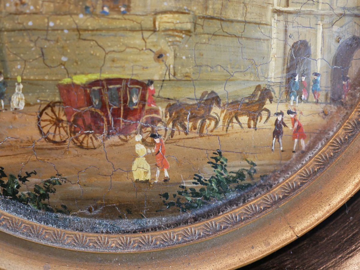 La Bastille Medallion Painting Depicting A Lively Scene With Figures And A Carriage, 18th Century Sdb25por003-photo-4