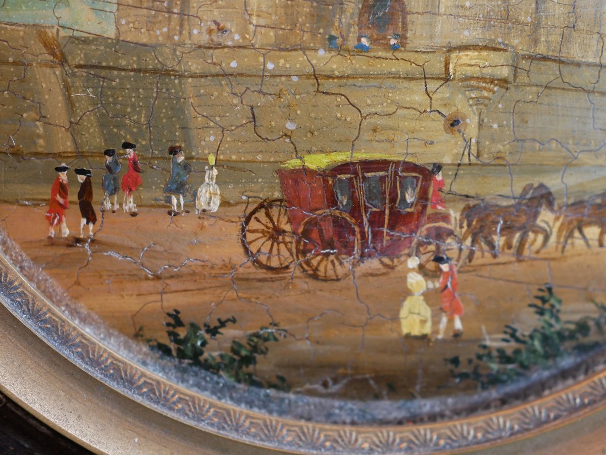 La Bastille Medallion Painting Depicting A Lively Scene With Figures And A Carriage, 18th Century Sdb25por003-photo-7