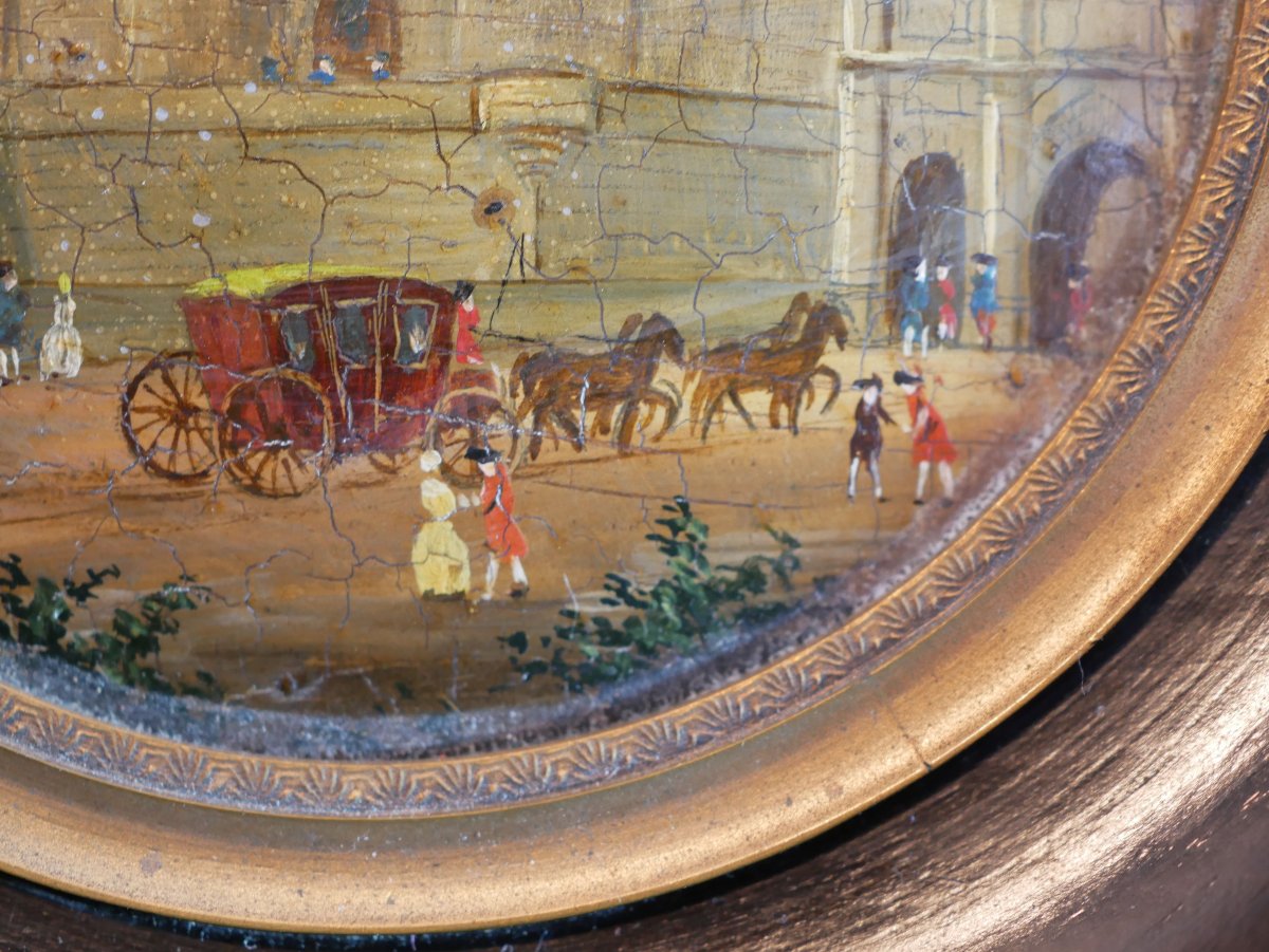 La Bastille Medallion Painting Depicting A Lively Scene With Figures And A Carriage, 18th Century Sdb25por003-photo-8