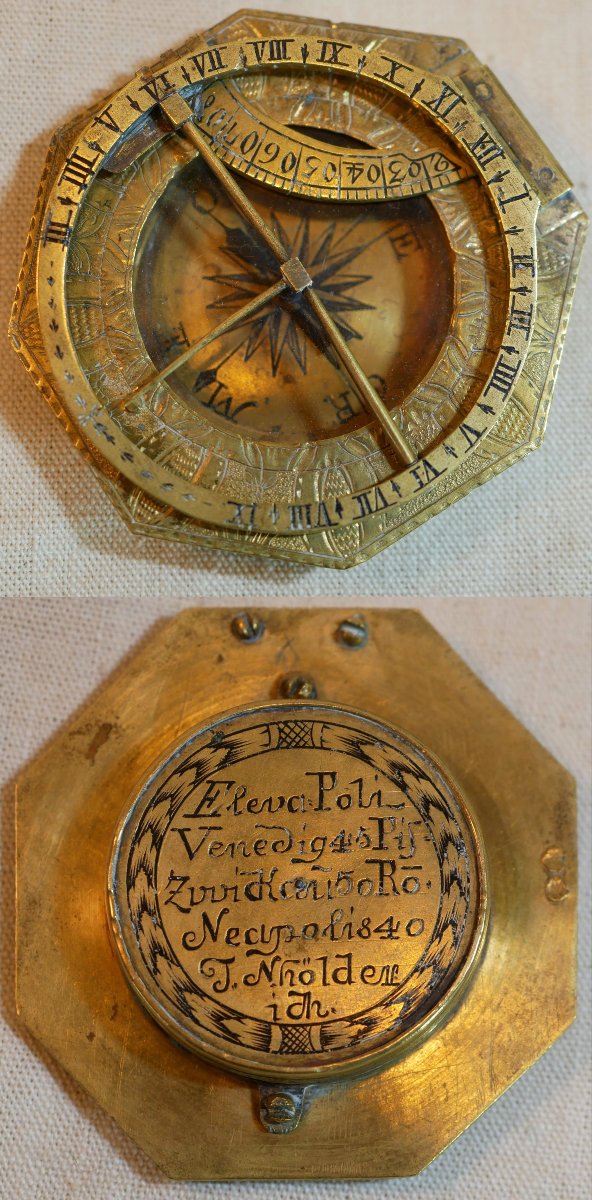 Cadran solaire portatif Allemagne XVIIIe siècle gravé et signé - SCN26OBJ014