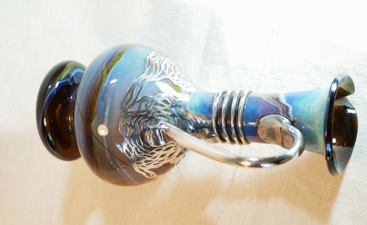 Aiguière burette Art nouveau verre irisé applications argent  Bohême 1900  SCN26OBJ017-photo-2