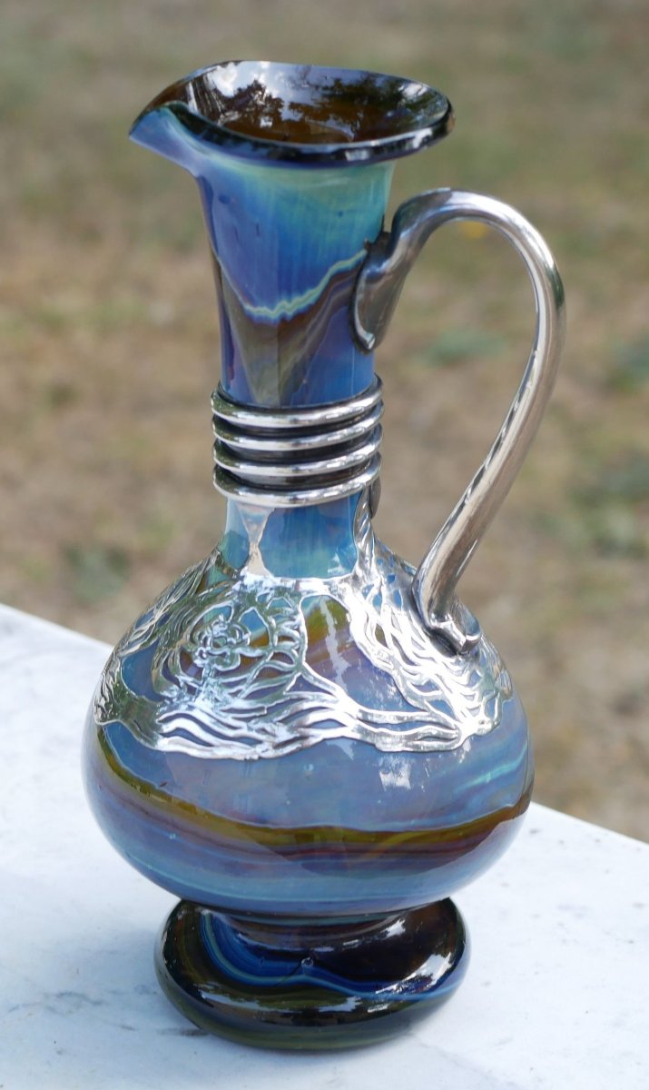 Aiguière burette Art nouveau verre irisé applications argent  Bohême 1900  SCN26OBJ017-photo-1