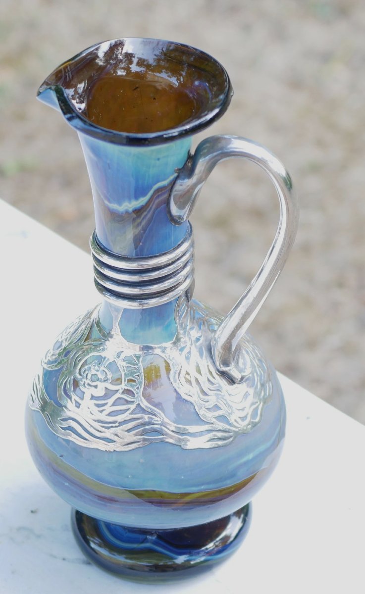Aiguière burette Art nouveau verre irisé applications argent  Bohême 1900  SCN26OBJ017-photo-2