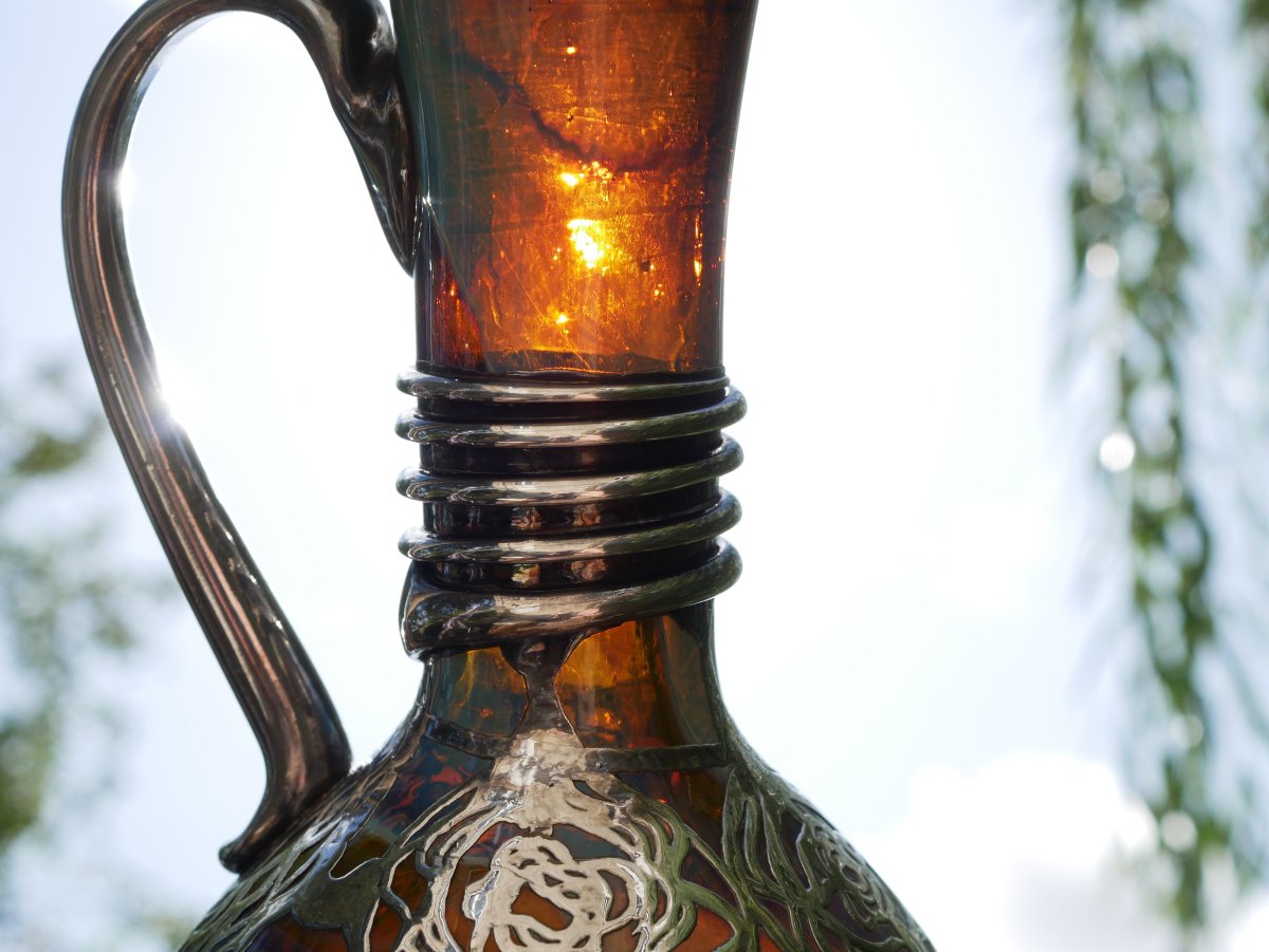 Aiguière burette Art nouveau verre irisé applications argent  Bohême 1900  SCN26OBJ017-photo-5