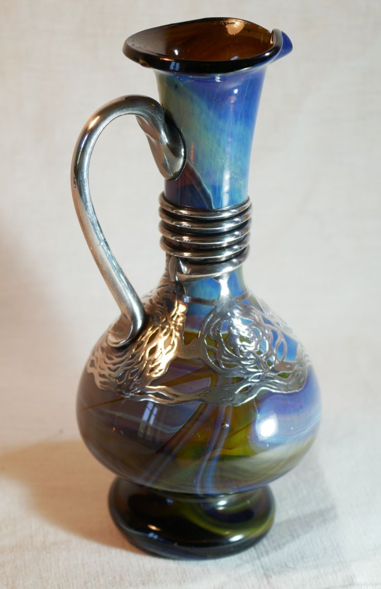 Aiguière burette Art nouveau verre irisé applications argent  Bohême 1900  SCN26OBJ017-photo-8