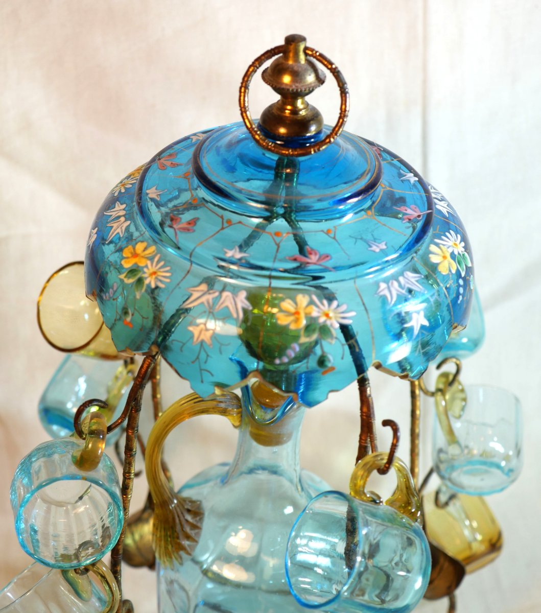 Glass And Metal Cabaret Tray With Blue And Yellow Umbrella And Small Cups Sbx18cab002-photo-2