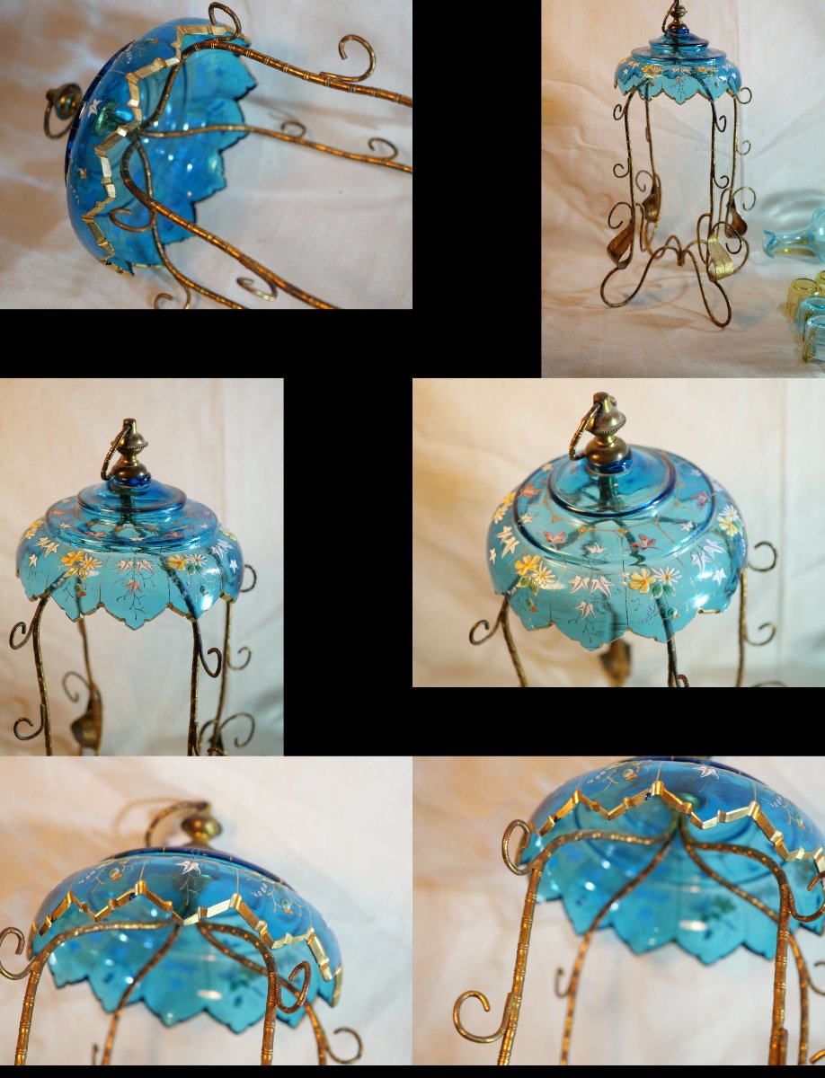 Glass And Metal Cabaret Tray With Blue And Yellow Umbrella And Small Cups Sbx18cab002-photo-4