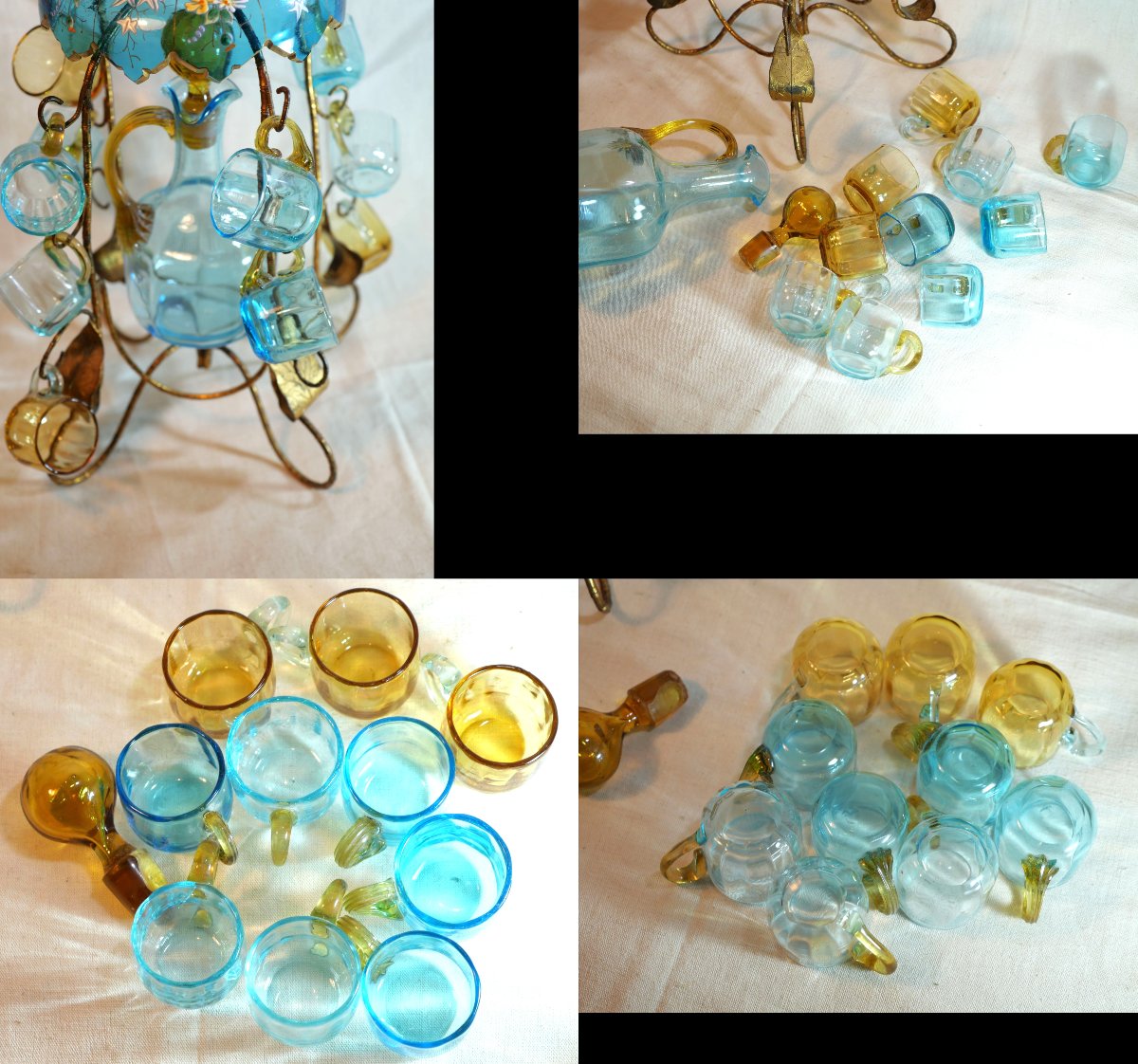Glass And Metal Cabaret Tray With Blue And Yellow Umbrella And Small Cups Sbx18cab002-photo-2