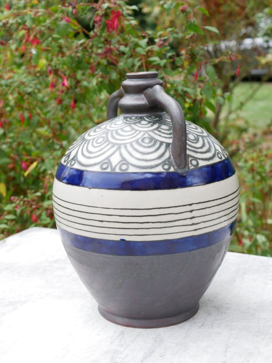 Large Art Deco Glazed Stoneware Pitcher By Louis Garin, Hb Quimper, Odetta 931-1477, 32 Cm, Ifs26ode001-photo-8