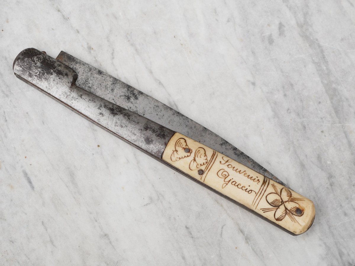Large Corsican "vendetta" Navaja Folding Knife By Campi, Ajaccio, 19th Century, Ifs26ven001-photo-6