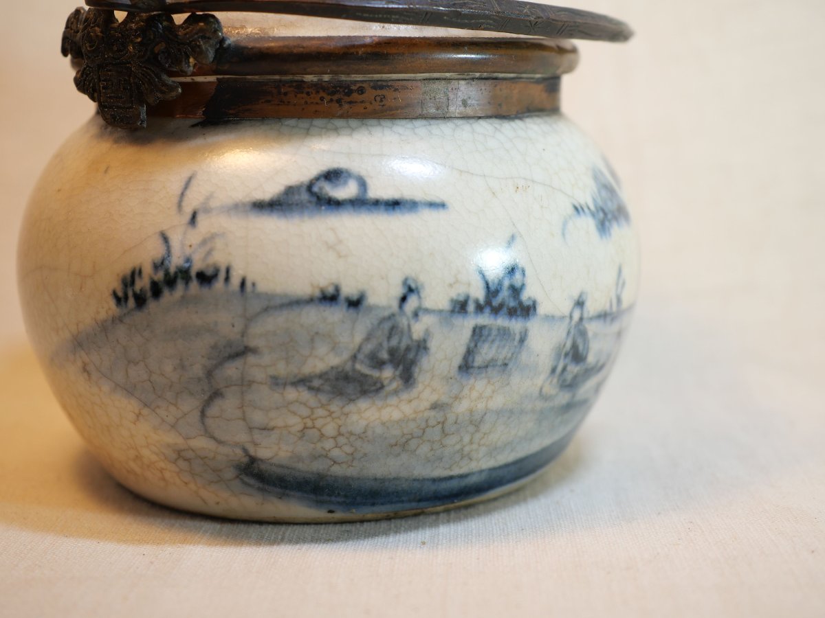 19th-century Blue-and-white Painted Earthenware Opium Pipe Holder - Blo24opi001-photo-4