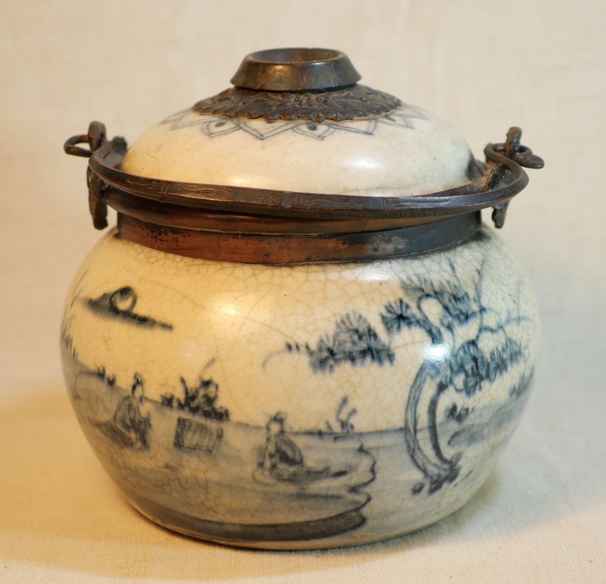 19th-century Blue-and-white Painted Earthenware Opium Pipe Holder - Blo24opi001-photo-1