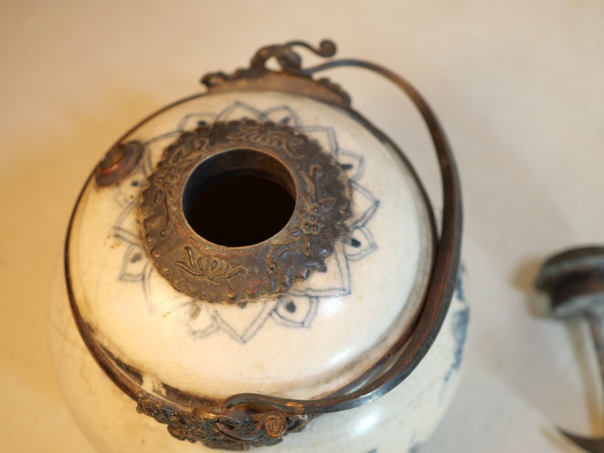 19th-century Blue-and-white Painted Earthenware Opium Pipe Holder - Blo24opi001-photo-5