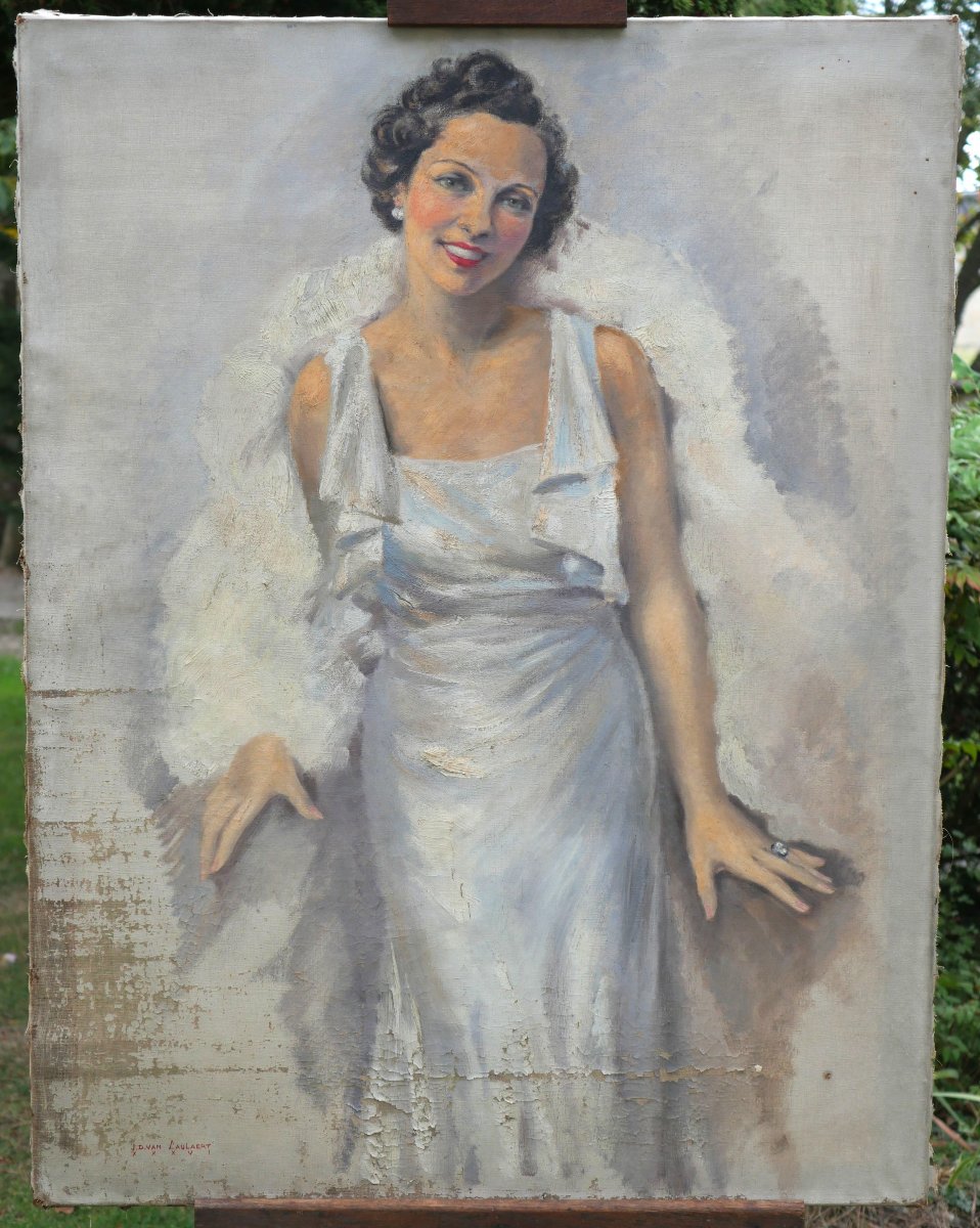 Jean-dominique Van Caulaert 1897 Large Full-length Portrait Of An Elegant Woman 1936  Vim25hst001