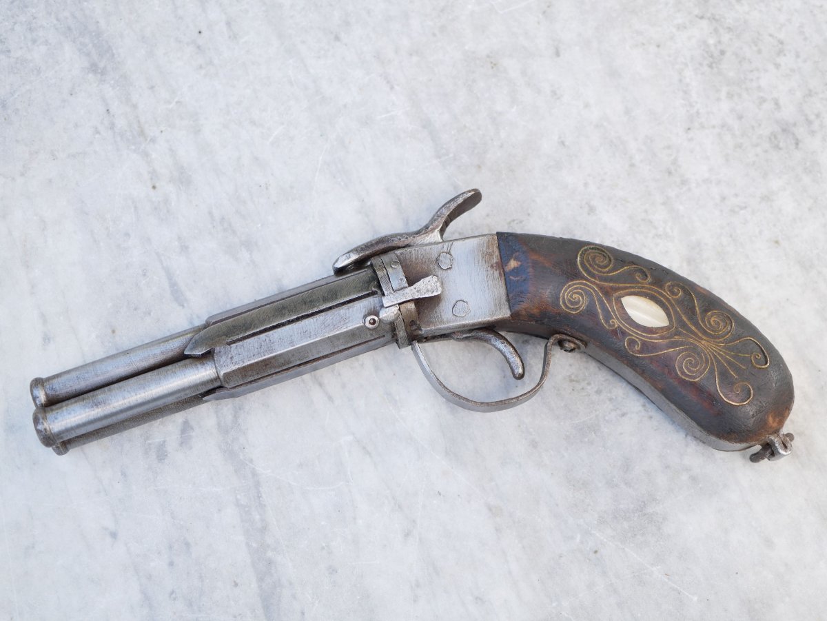 Pistolet pepperbox à 3 canons rotatifs à percussion vers 1860 - Colonie française - PRN25PIS004-photo-4