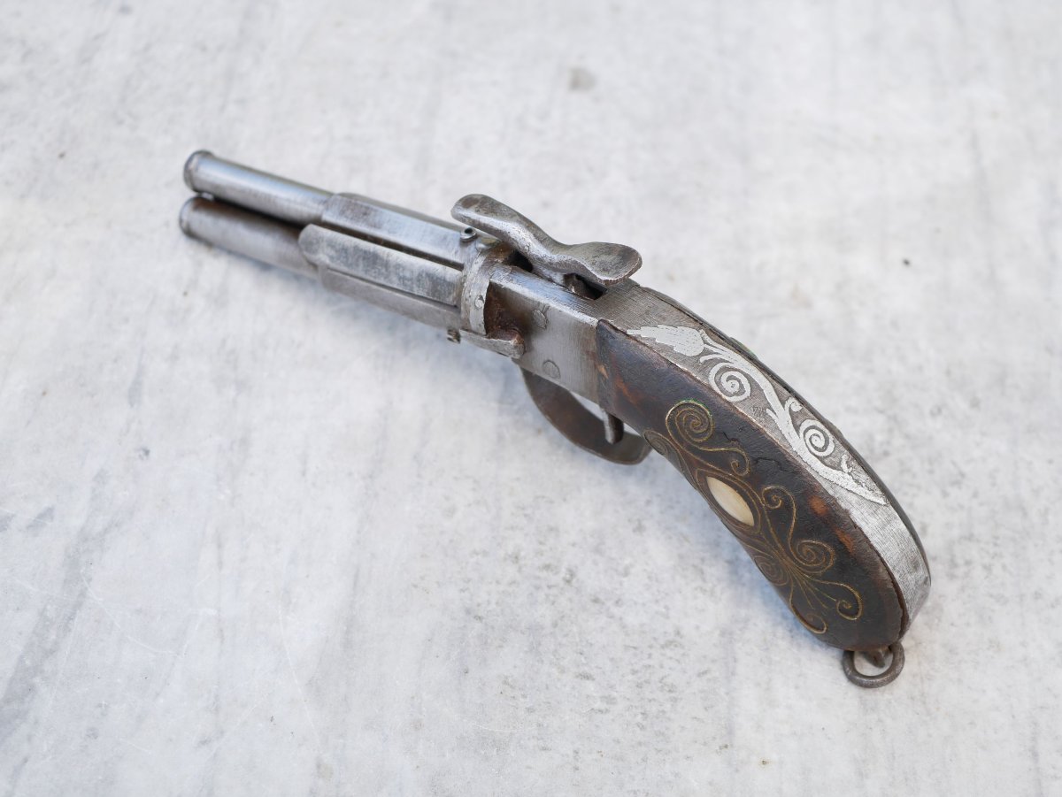 Pistolet pepperbox à 3 canons rotatifs à percussion vers 1860 - Colonie française - PRN25PIS004-photo-4