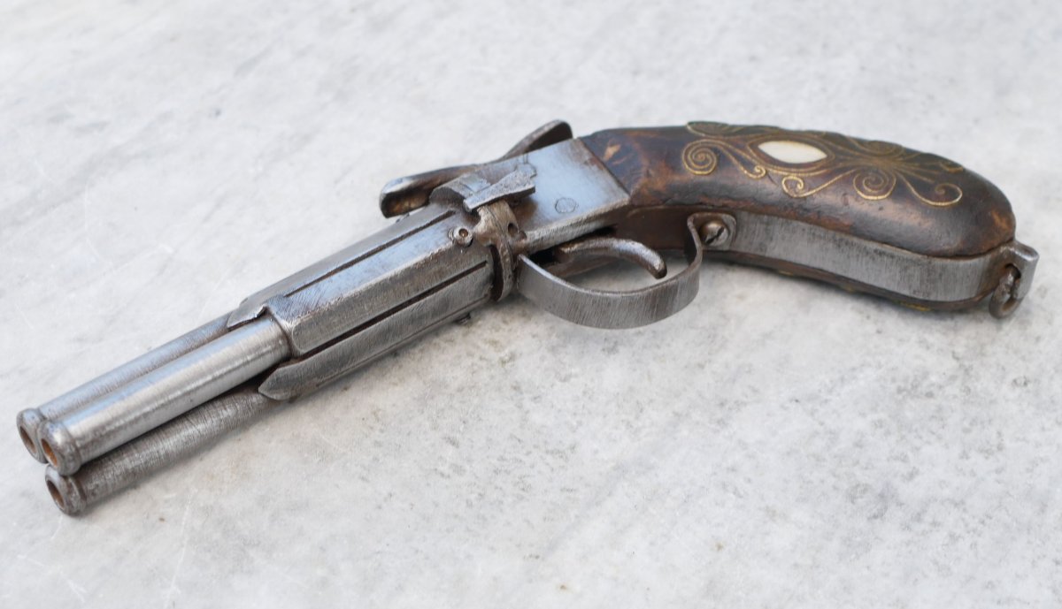 Pistolet pepperbox à 3 canons rotatifs à percussion vers 1860 - Colonie française - PRN25PIS004-photo-6