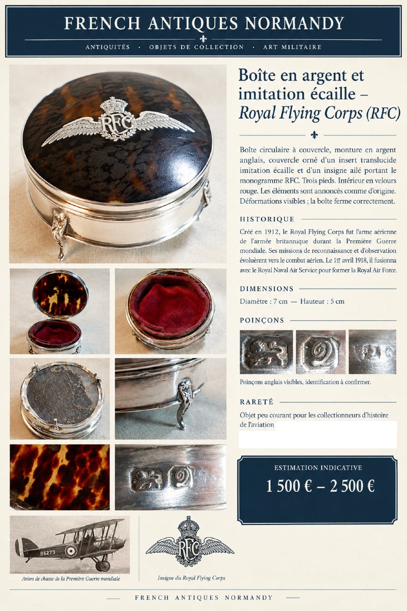 Silver Box Bearing The Royal Flying Corps (rfc) Emblem, World War I Ssl26rfc001-photo-2