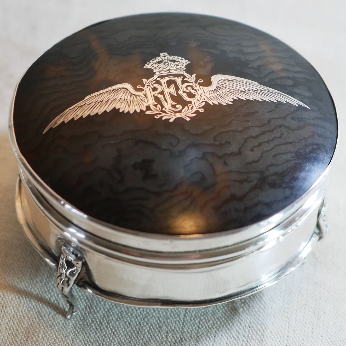 Silver Box Bearing The Royal Flying Corps (rfc) Emblem, World War I Ssl26rfc001