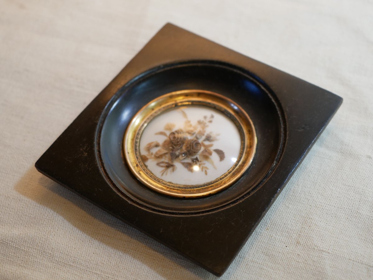  Memento Mori Hair Frame, Ivory Plaque With Bouquet Design, Curved Glass, Napoleon III Style Ssl26chv002-photo-5