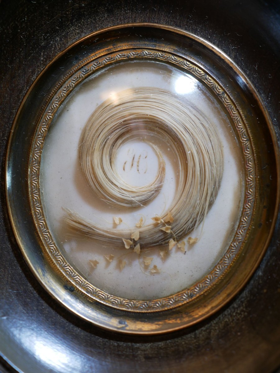 Cadre cheveux Memento Mori plaquette d’ivoire, initiale H, verre bombé Napoléon III SSL26CHV003-photo-2