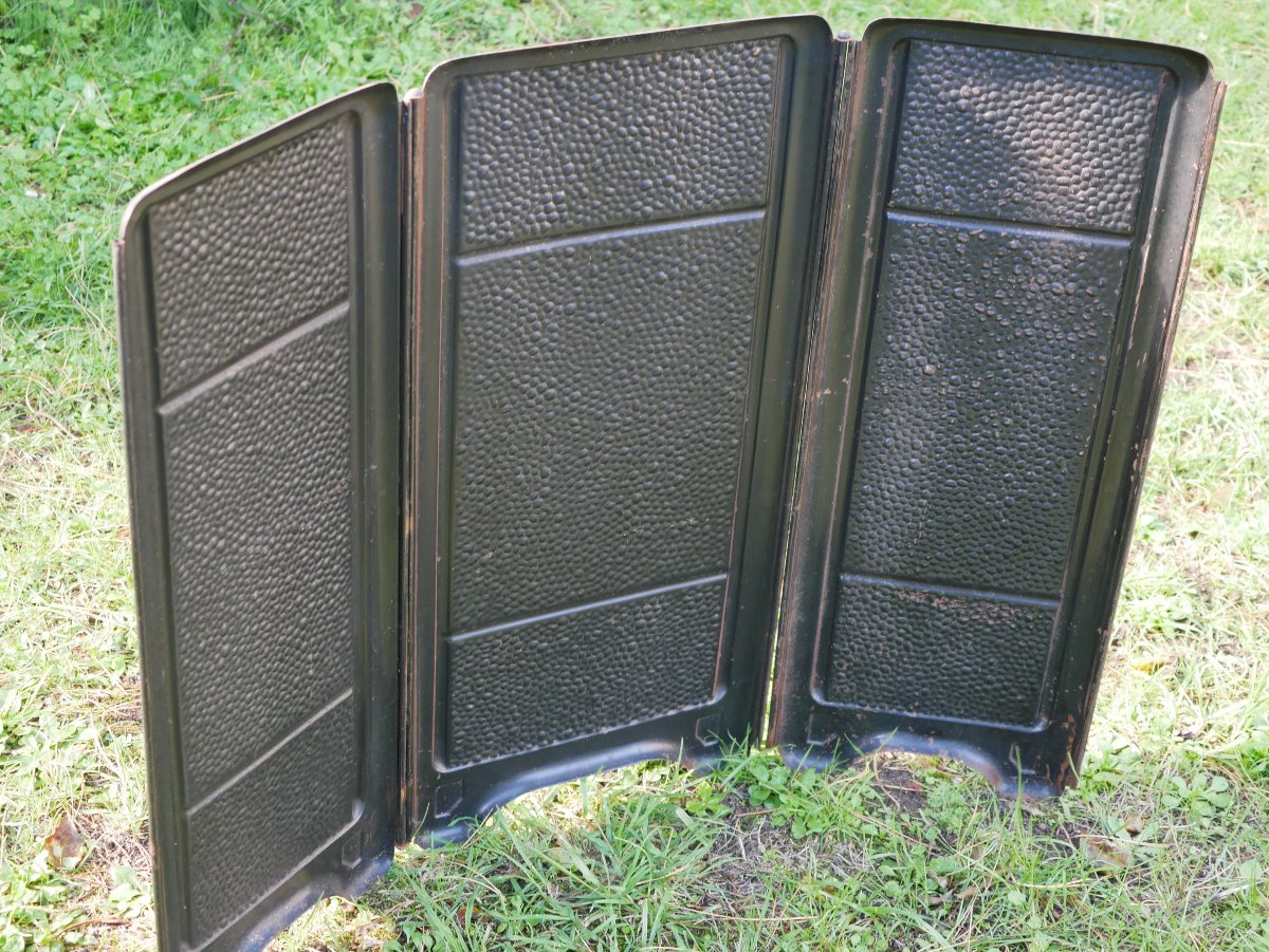 England Art Deco "machine Age"  1930 Folding Fireplace Screen, Hammered Iron Ssl26ecr001-photo-3