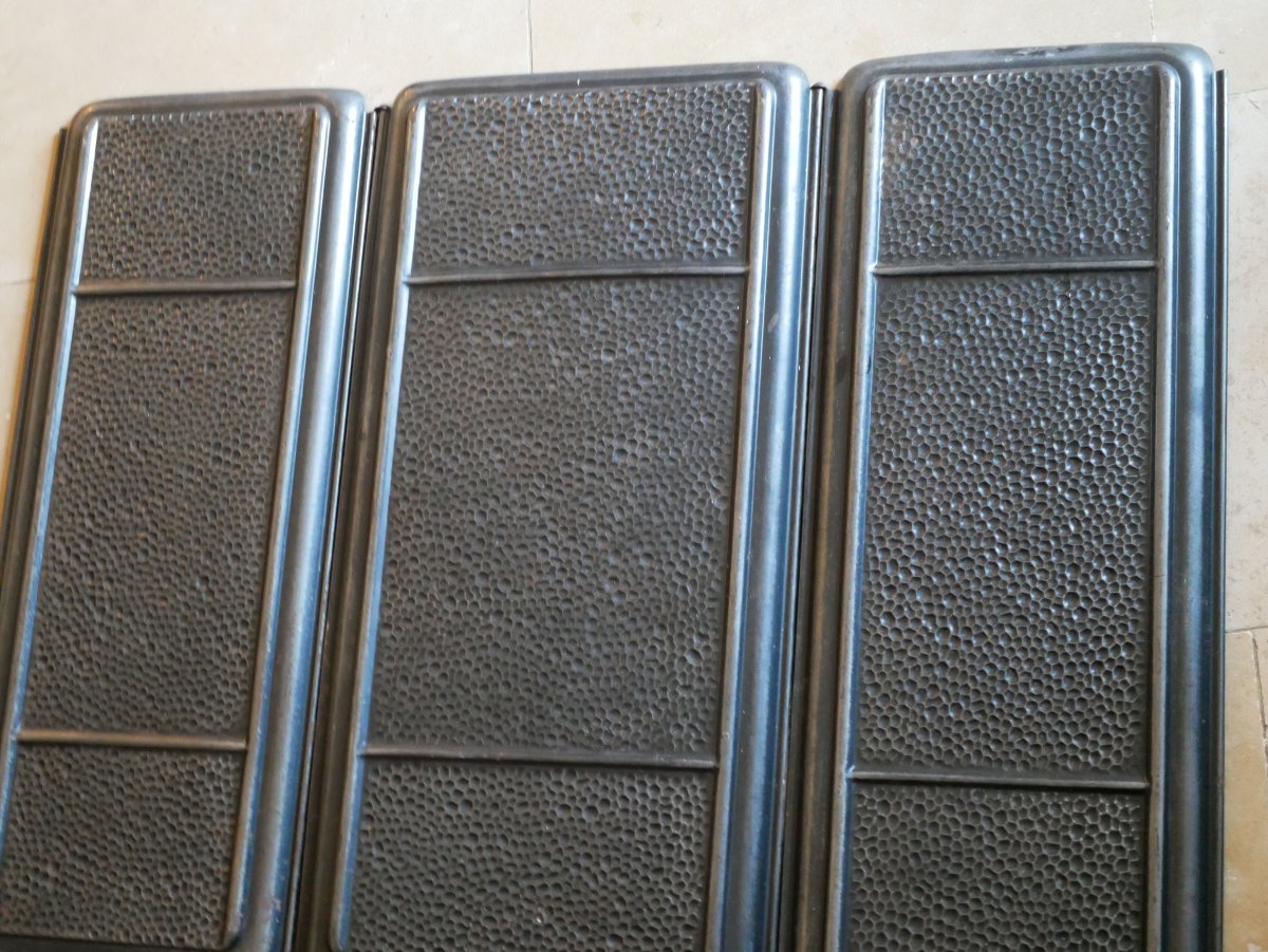 England Art Deco "machine Age"  1930 Folding Fireplace Screen, Hammered Iron Ssl26ecr001-photo-1