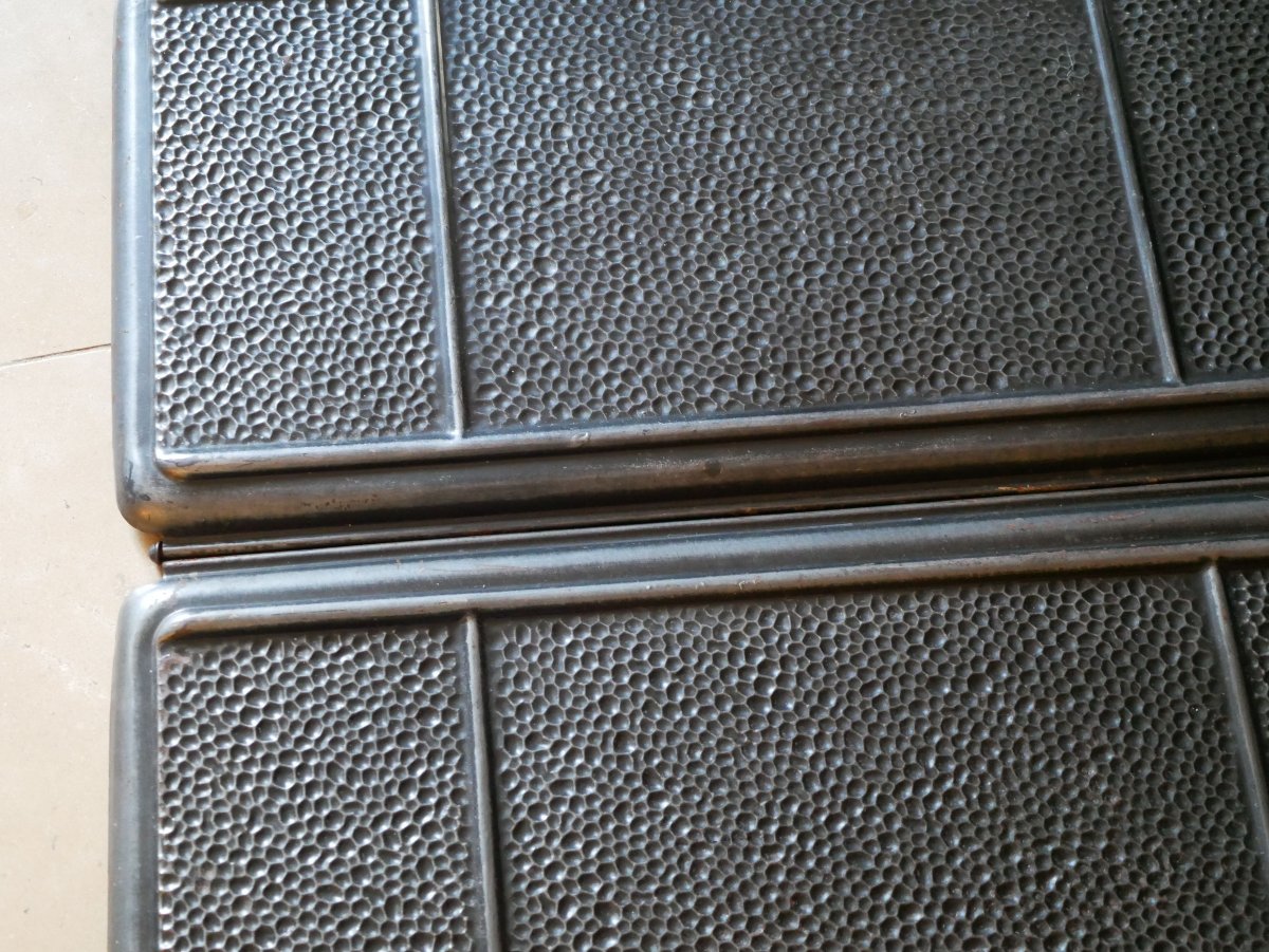 England Art Deco "machine Age"  1930 Folding Fireplace Screen, Hammered Iron Ssl26ecr001-photo-7