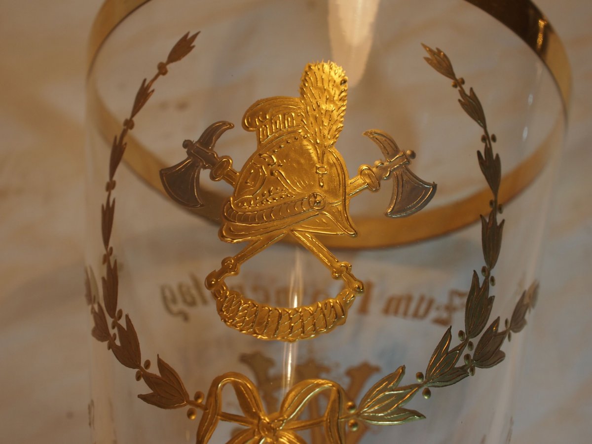 Verre Cristal Saint Louis De Grande Dimension - Coupe d'Honneur Pompier Allemand 1909-photo-6