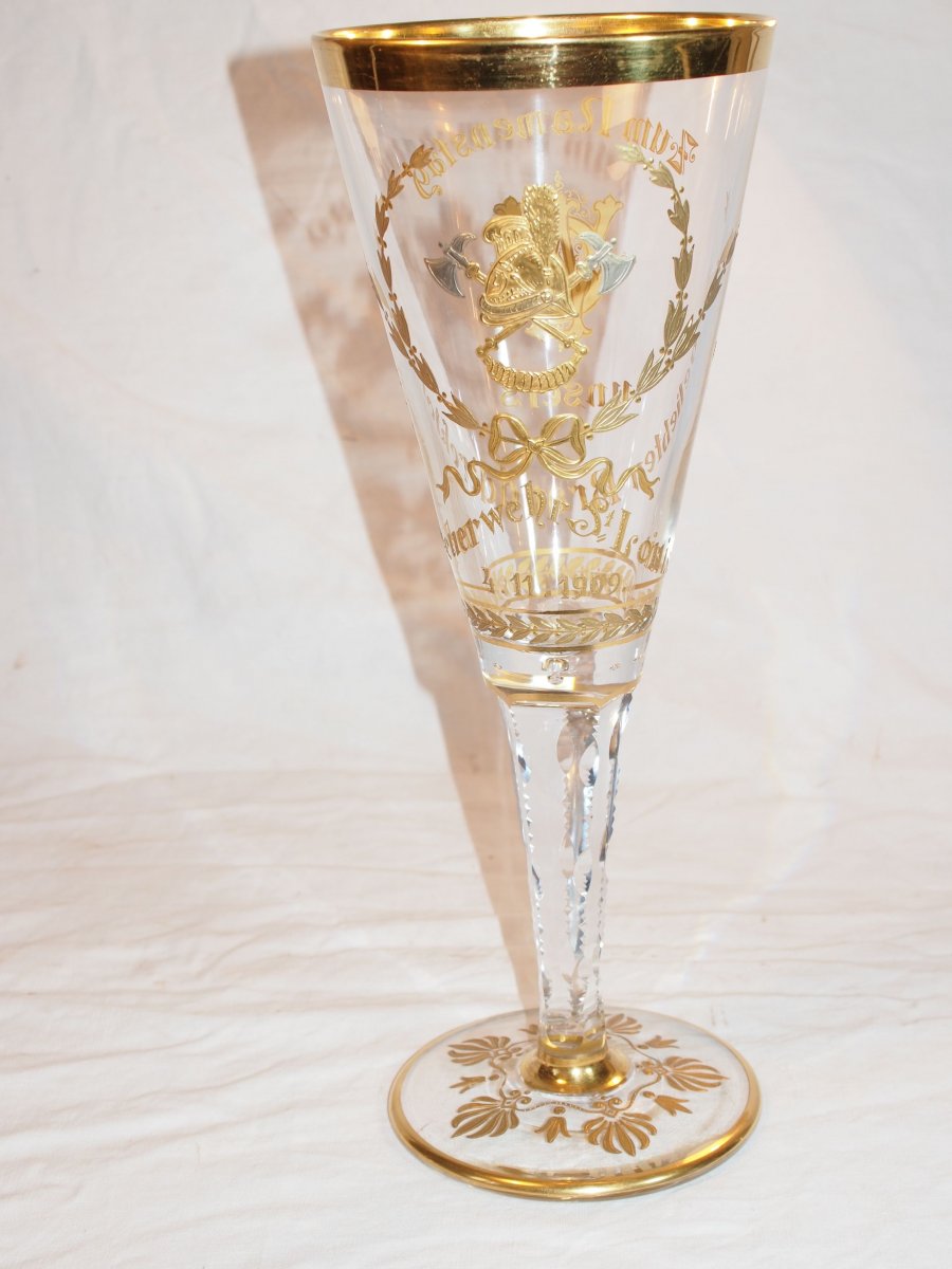  Big Crystal Glass Of Saint Louis - Glass Of Honor For The Director Of The Fire Station Of The City Of Saint Louis 1909