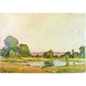 Hsp - Landscape Painting - Signed Julien Delvigne - 19 X 27 Cm - 19th Century