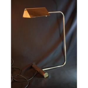 Lampe De Table De Bureau Liseuse En Acier Chromé - Roger Nathan - Années 70