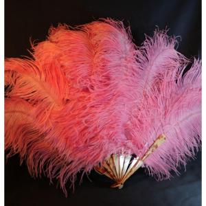 Erotica Demi-mondaine Fan With Pink Ostrich Feathers And Imitation Tortoiseshell Strands  