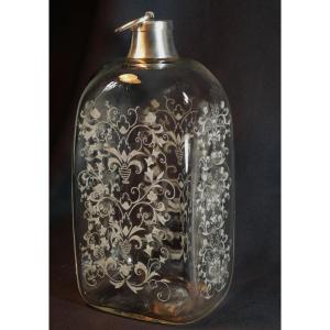 Carafe Baccarat Pans Gravés  Rocher Frères La Côte St André Monture Bouchon Argent Cab25roc001