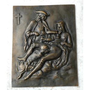 Erotica - Vers 1900 Plaque Bronze Scène Avec Religieux - Ref Per25ero001