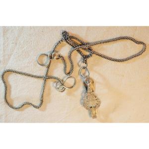Chatelaine With Its Chain Set Solid Silver Hallmark Minerva Net Weight 59.7 G Scn25cha001